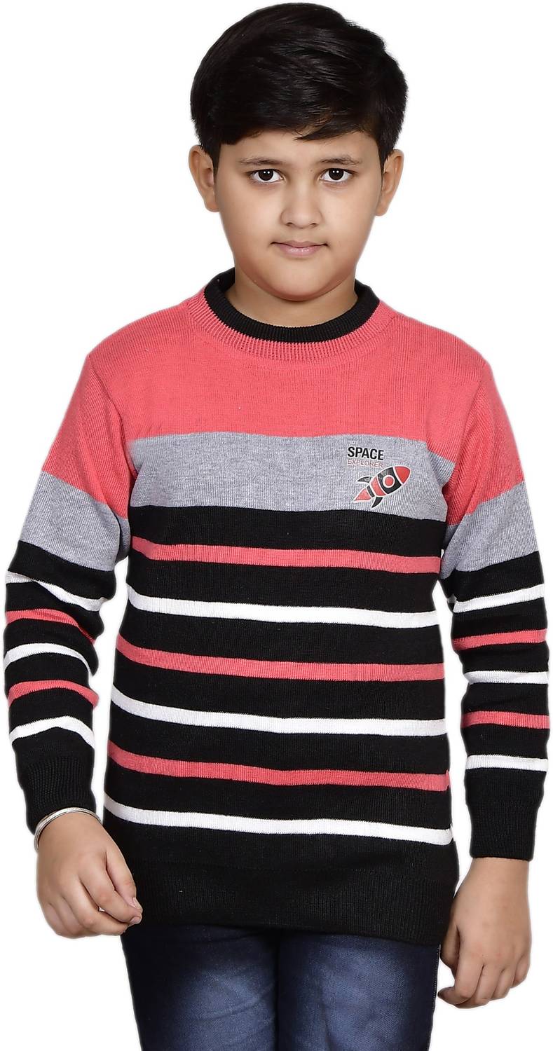 DIVYAM COLLECTION Striped Round Neck Casual Boys Beige Sweater