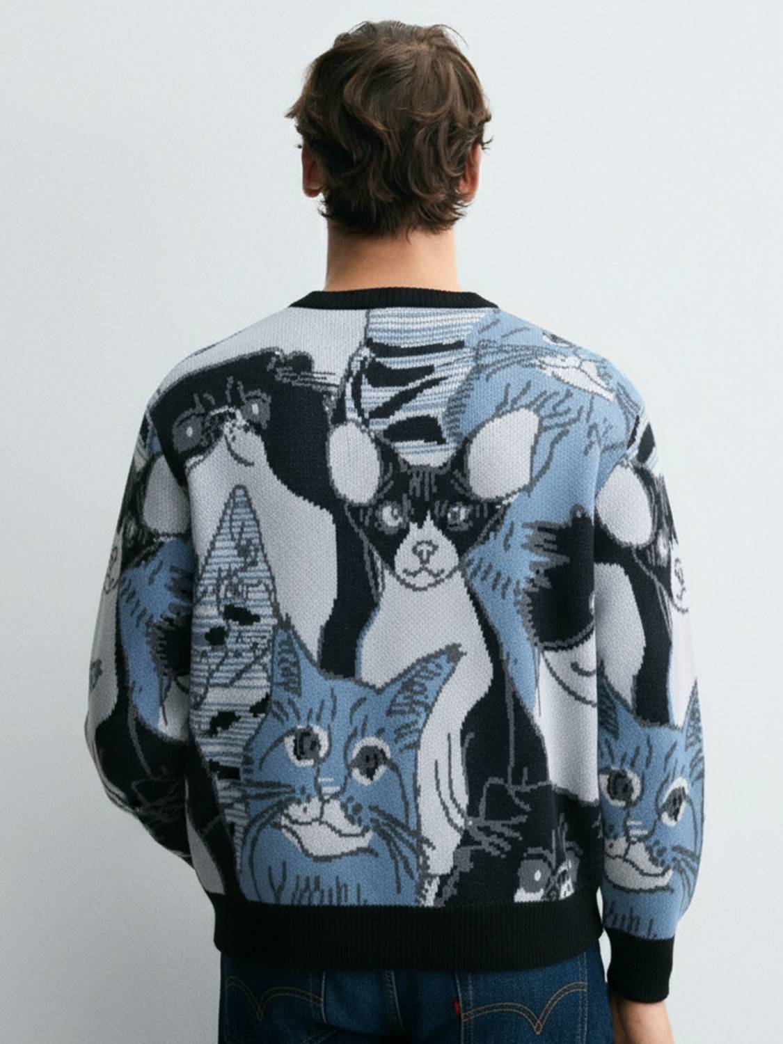 HIGHLANDER Men Blue Printed Round Neck Casual Sweater - Image 2