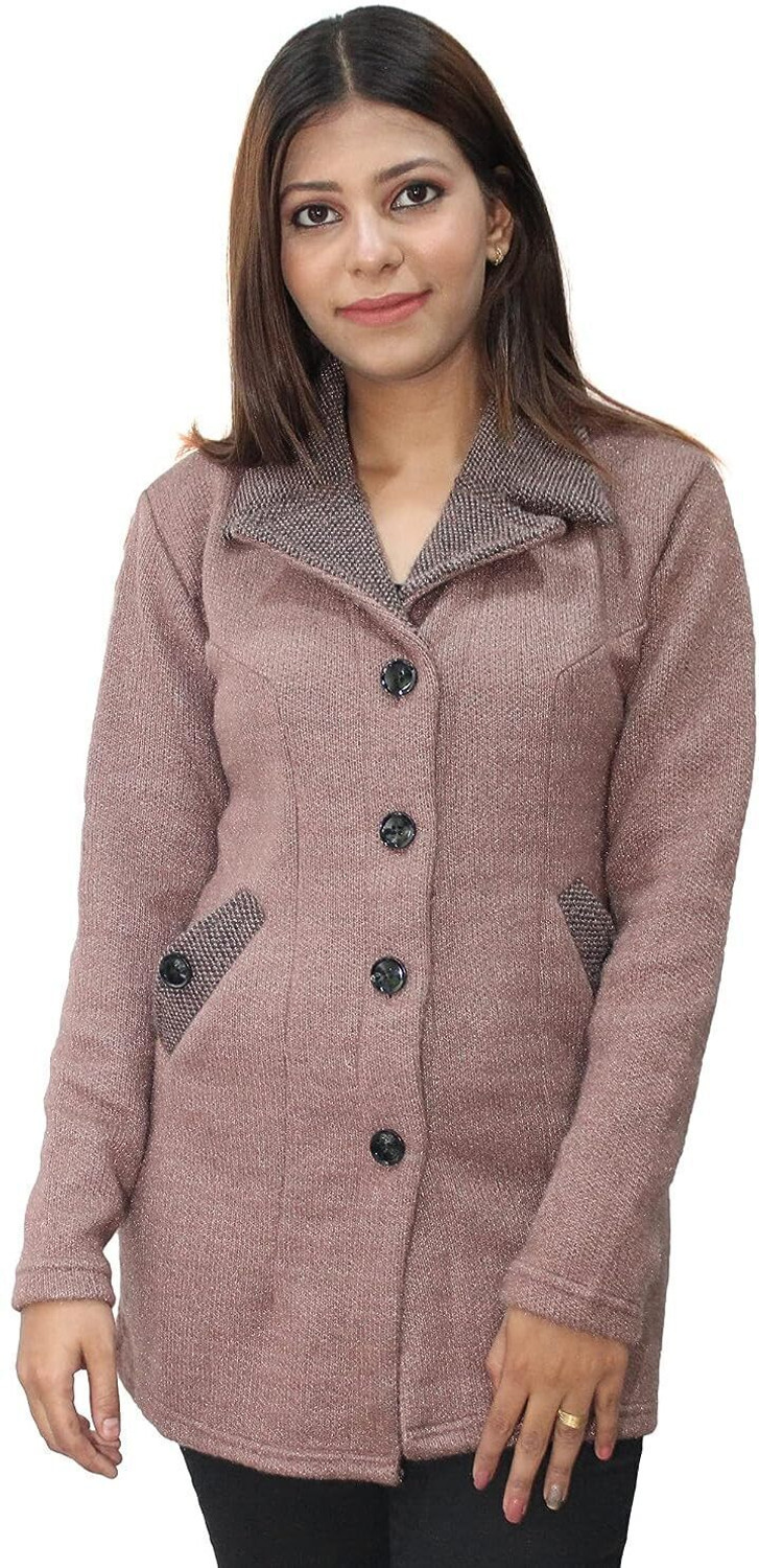 Image of Hautemoda Solid Collared Neck Casual Women Brown Sweater