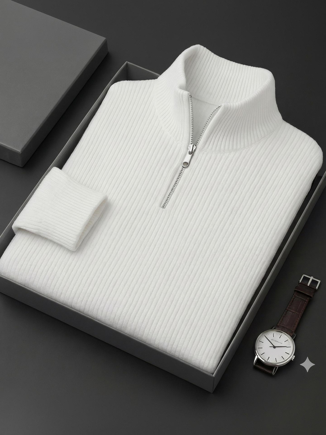 Image of HEA7ENS Solid V Neck Casual Men White Sweater