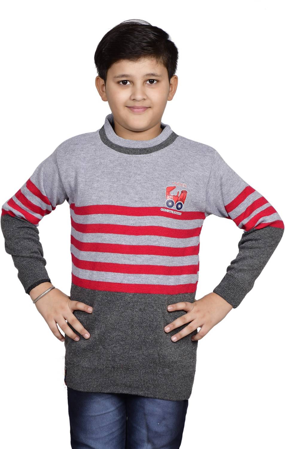 DIVYAM COLLECTION Woven Round Neck Casual Boys Pink Sweater