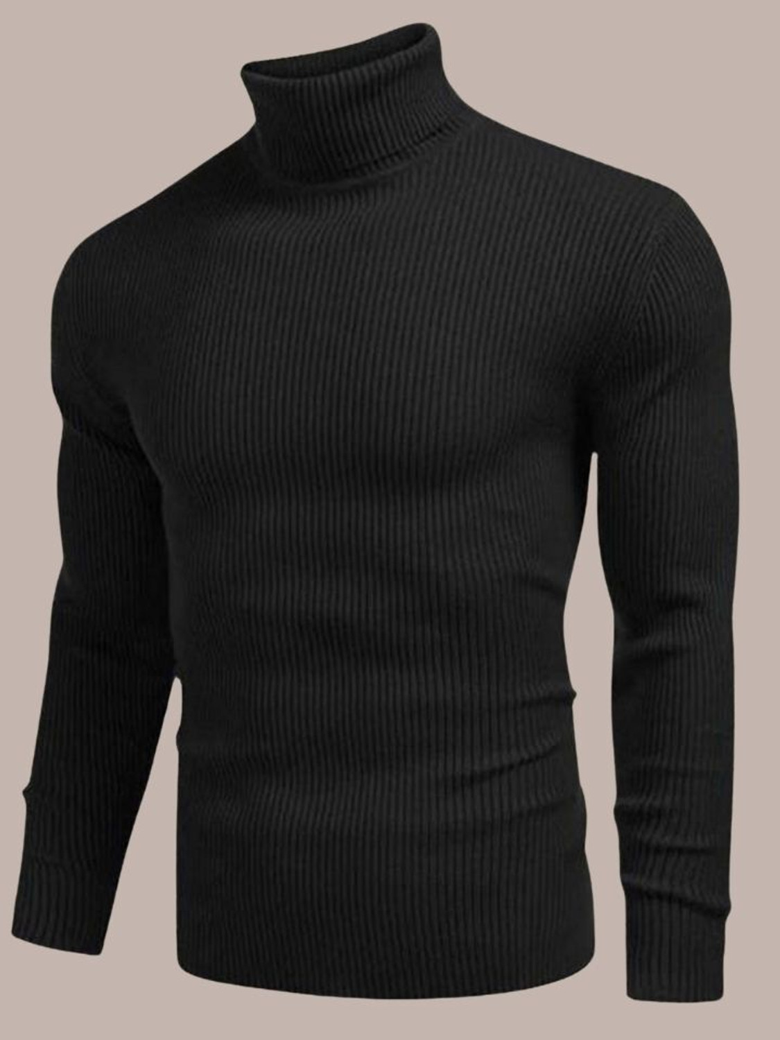 Image of PEAK MOUNT Men Solid High Neck Black Sweater