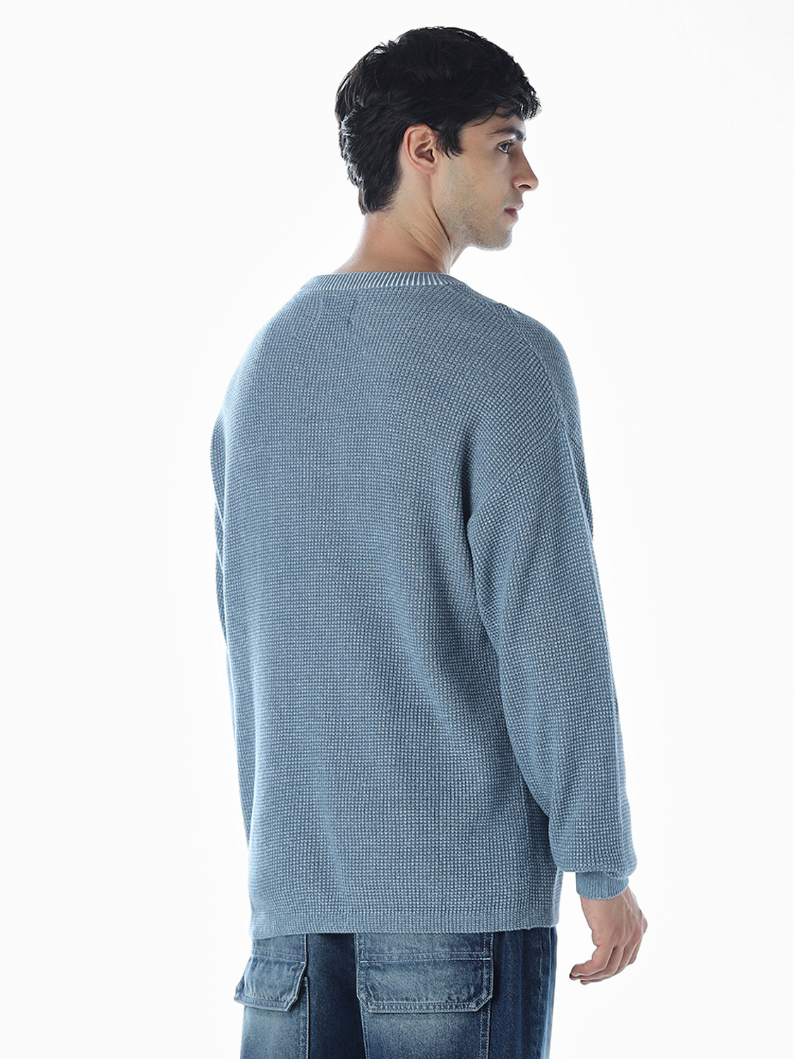 Image of JACK & JONES Solid Crew Neck Casual Men Blue Sweater