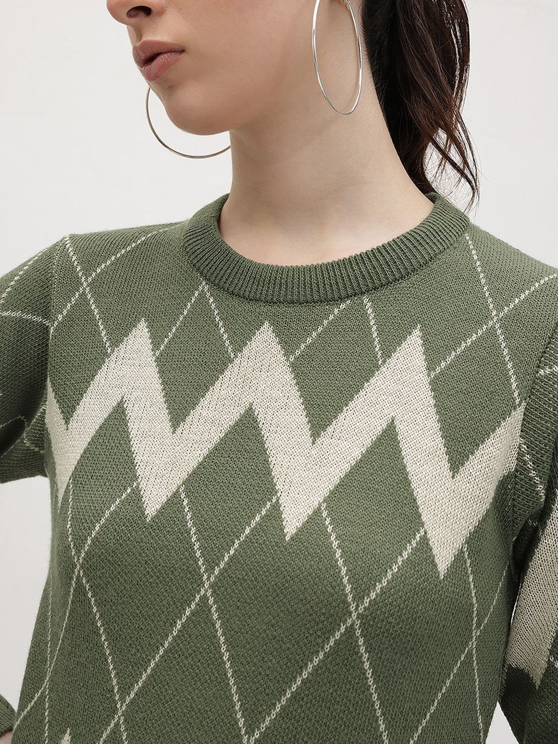 Image of Roadster Self Design Round Neck Casual Women Green Sweater