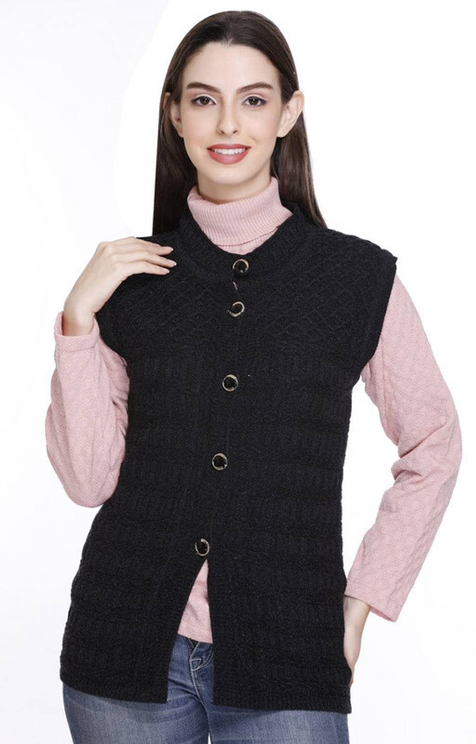 Afronaut Self Design Round Neck Casual Women Black Sweater