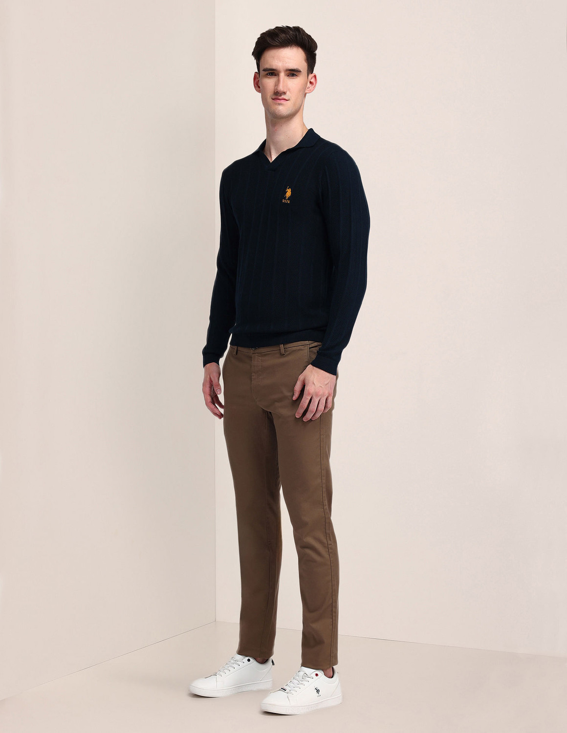 Image of U.S. POLO ASSN. Printed Collared Neck Casual Men Blue Sweater