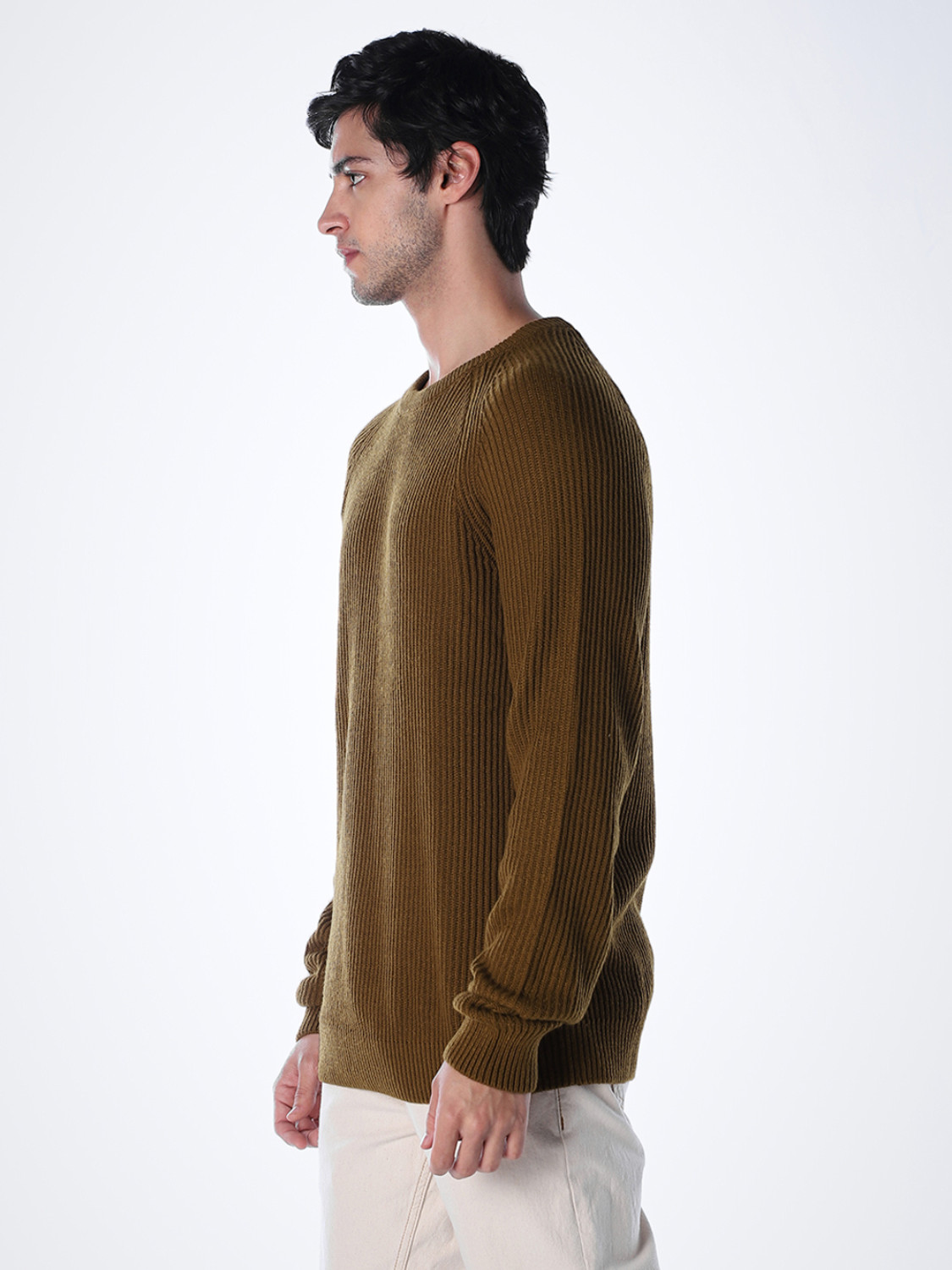 Image of JACK & JONES Self Design Crew Neck Casual Men Brown Sweater