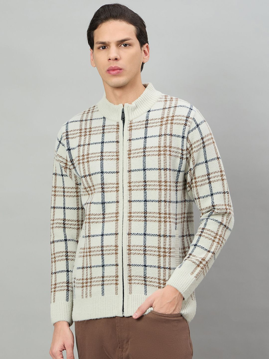 Image of DUKE Men Checkered Round Neck Multicolor Sweater