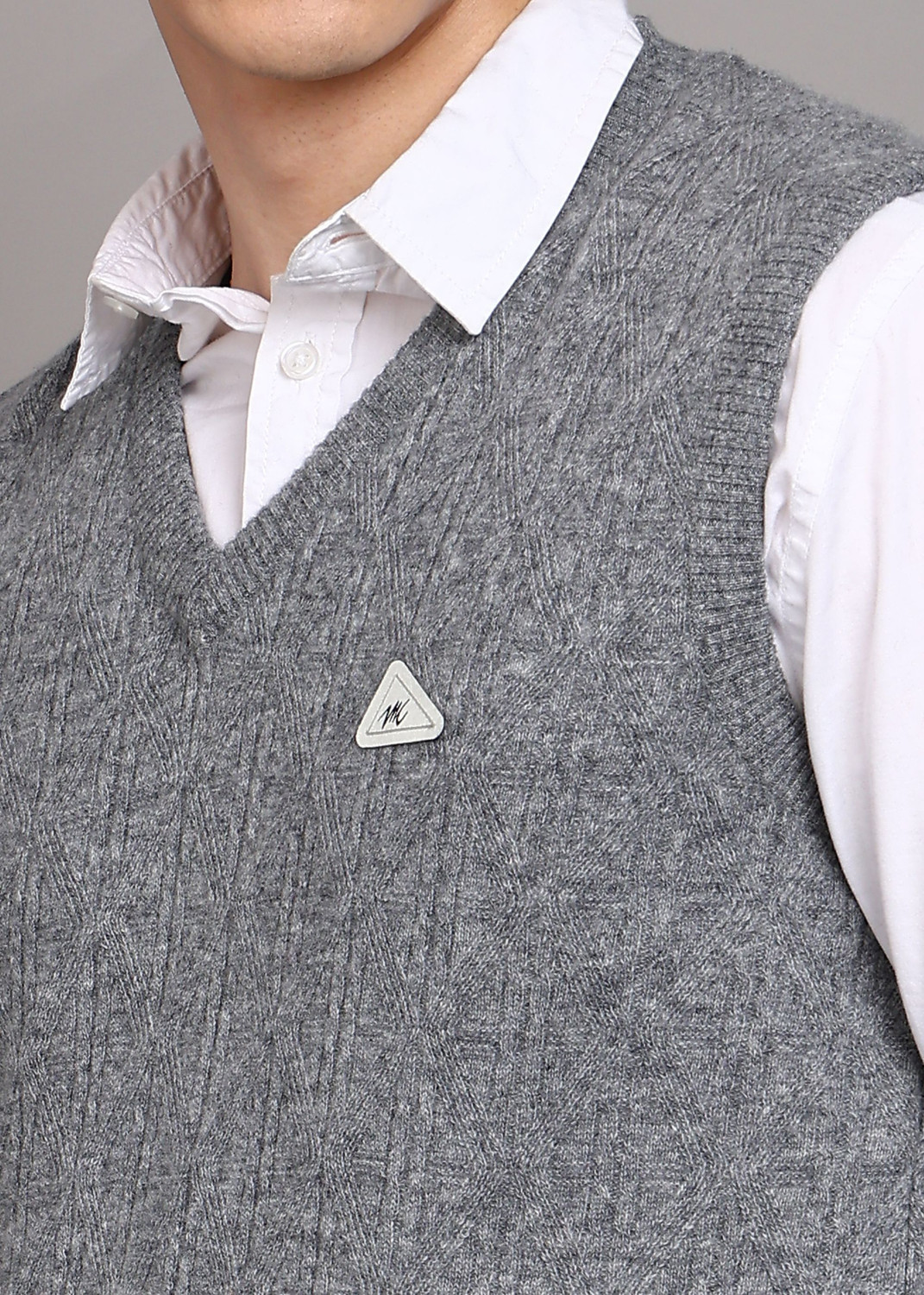 Image of MONTE CARLO Self Design V Neck Casual Men Grey Sweater