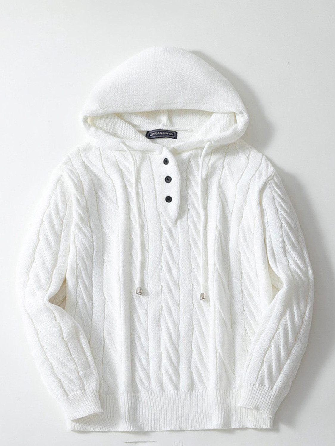 Image of Mast & Harbour Self Design Hooded Neck Casual Men White Sweater