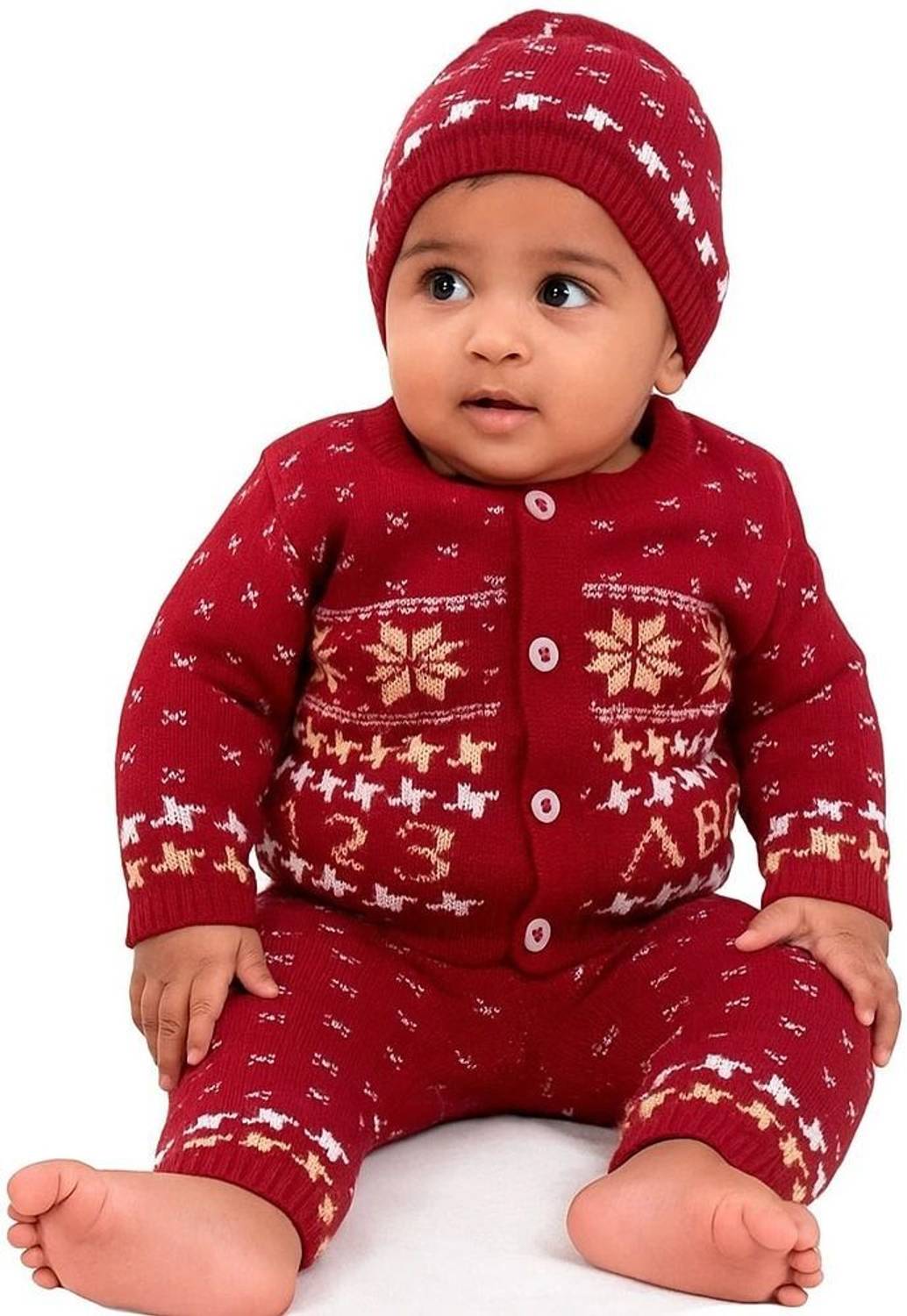 bloomkids Self Design Round Neck Casual Baby Boys & Baby Girls Maroon Sweater