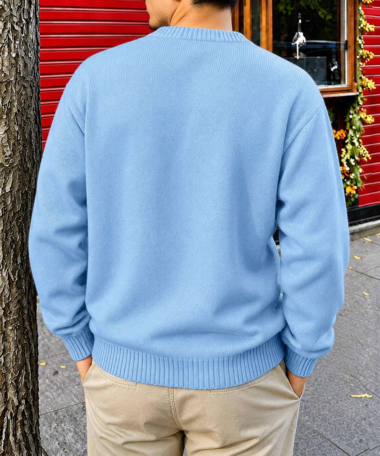 Image of SACHIDANAND Men Self Design Round Neck Light Blue Sweater
