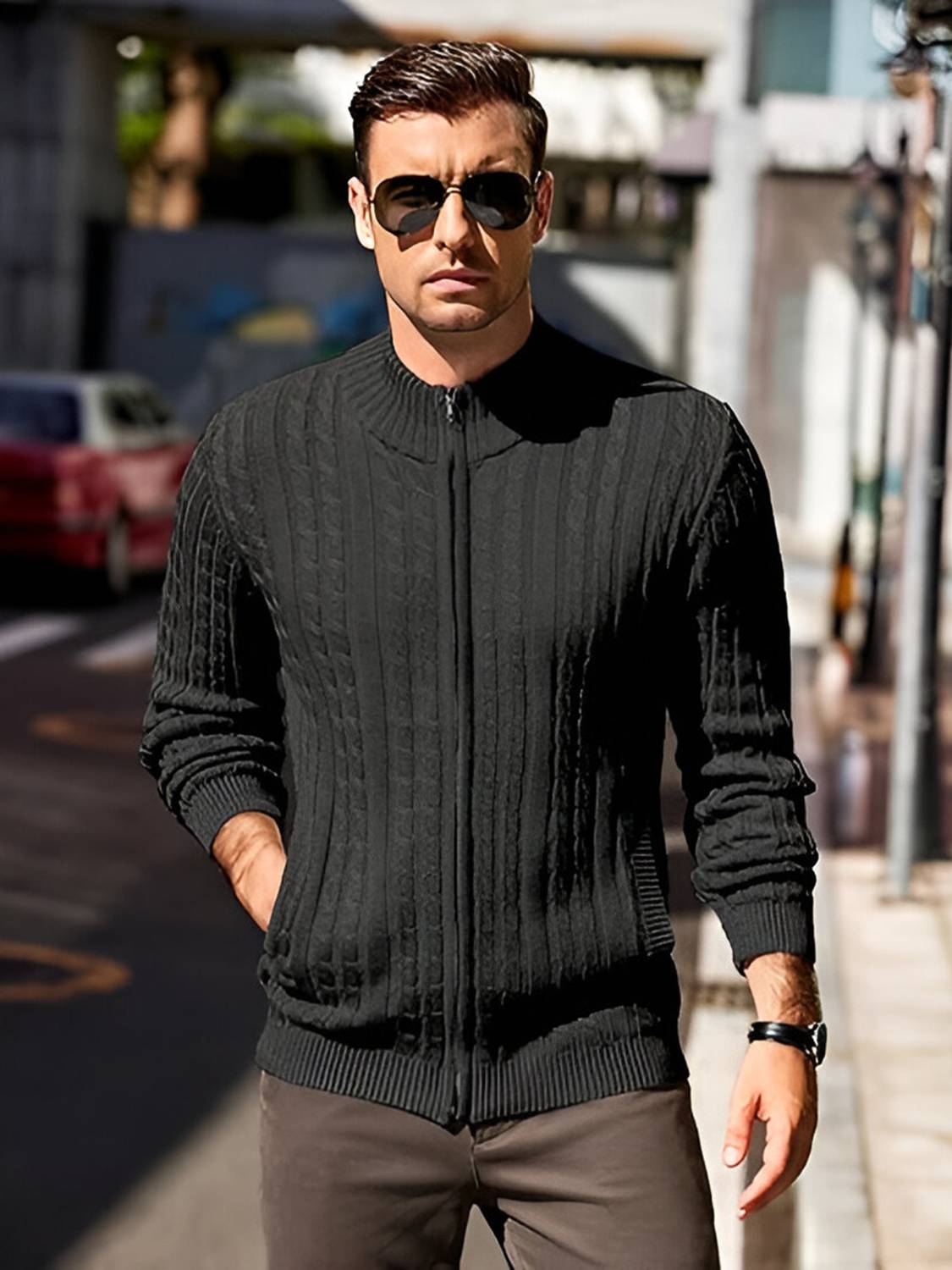 TYSORT Men Black Round Neck Casual Sweater - Image 1