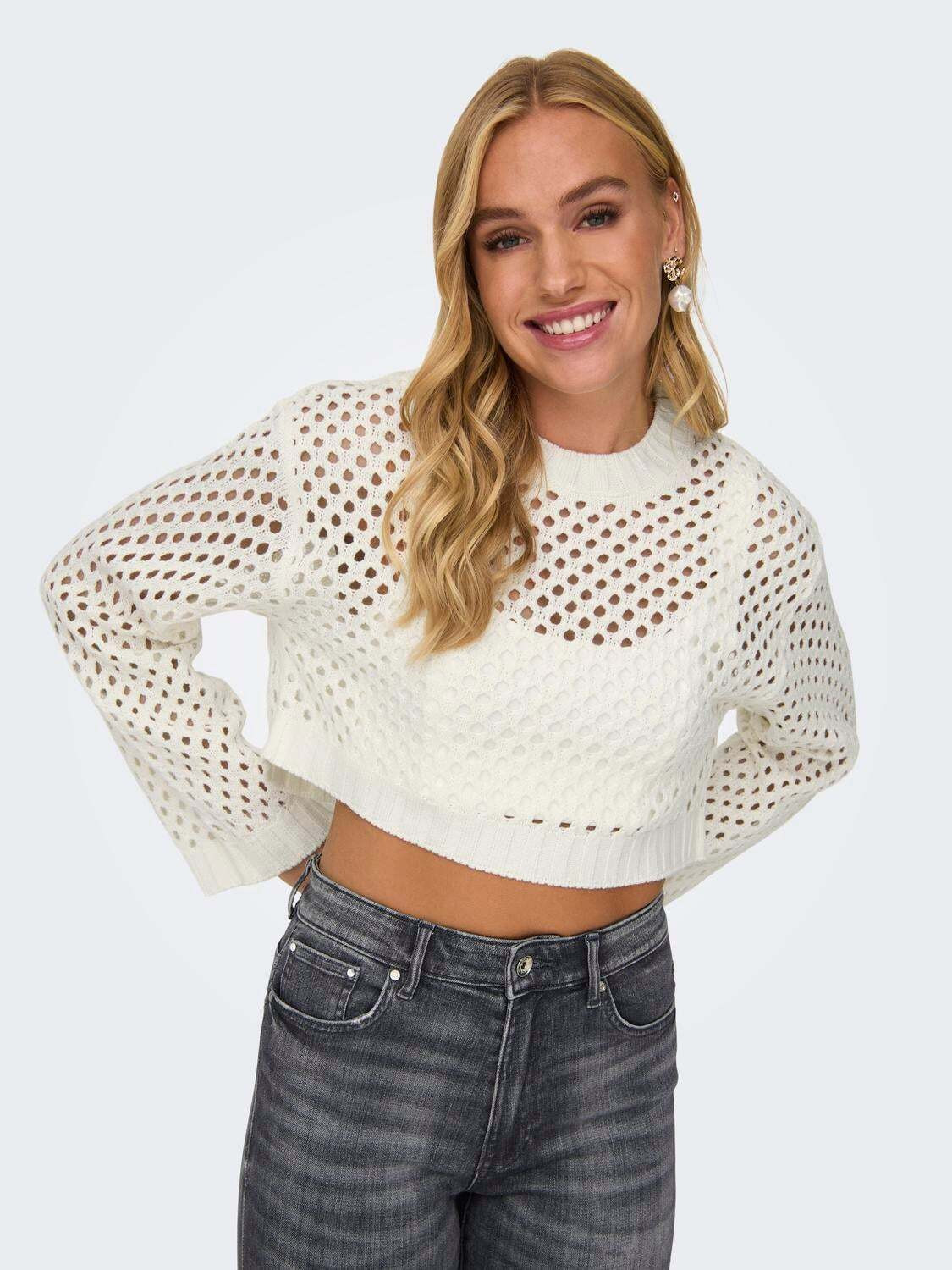 Image of KOTTY Self Design High Neck Casual Women White Sweater