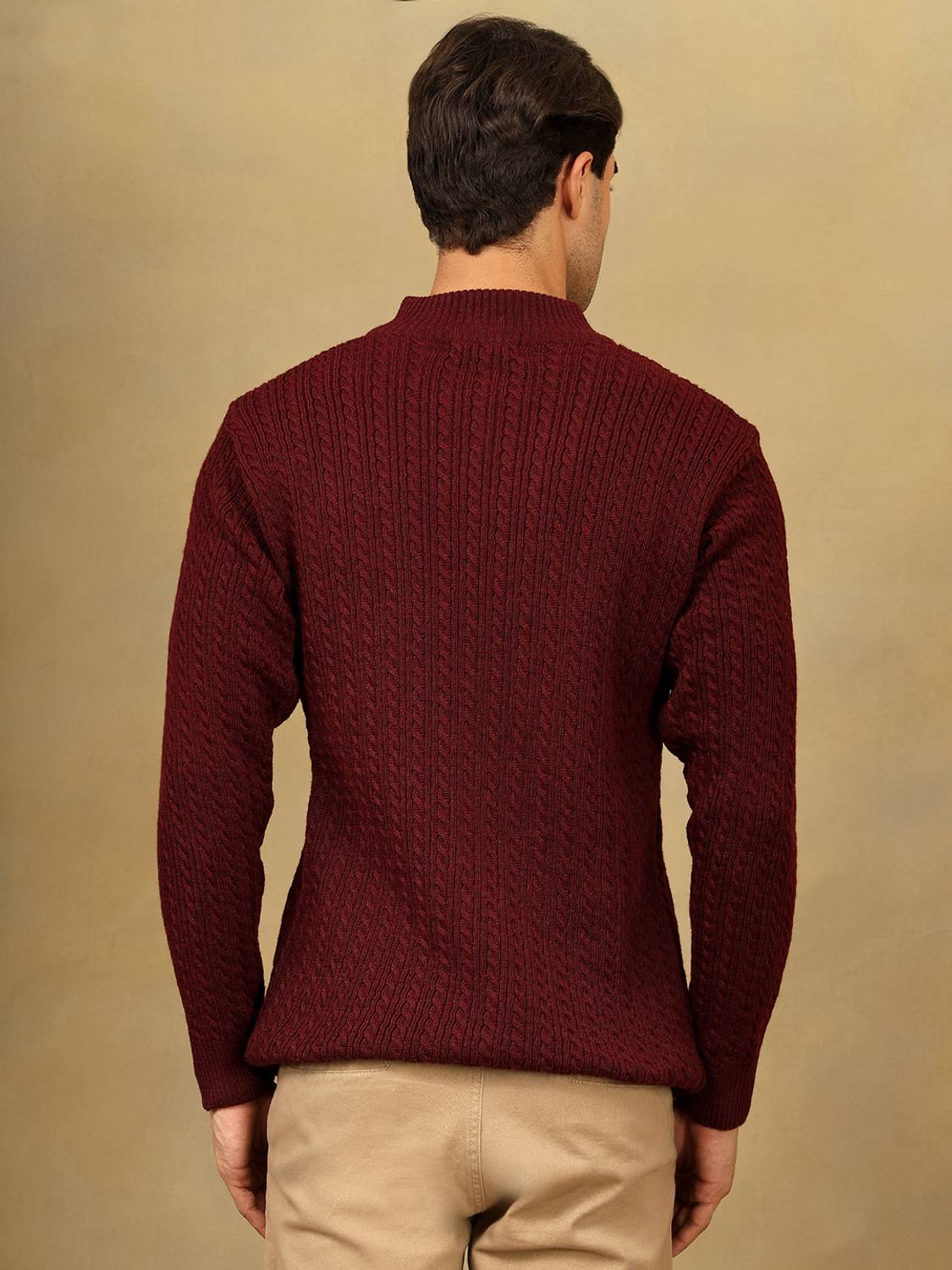 KVETOO Maroon Mandarin Neck Men's Sweater - Image 2