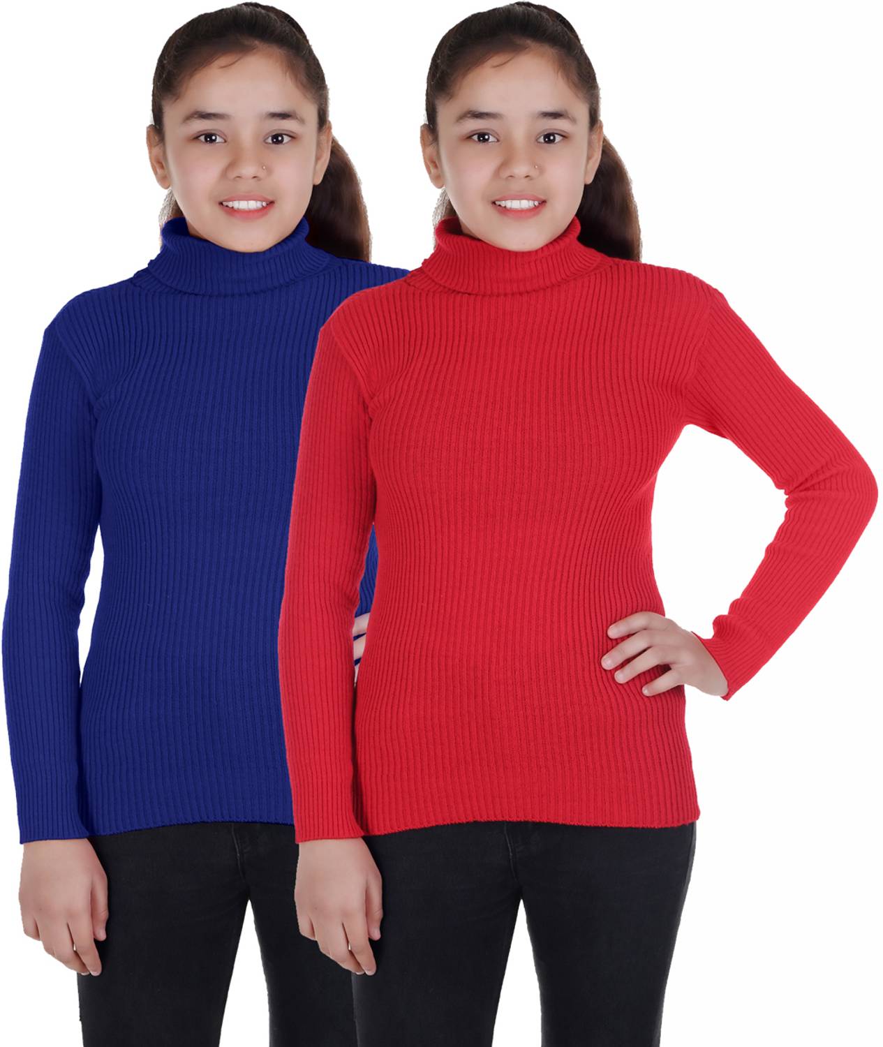 adibaba Self Design High Neck Casual Boys & Girls Red, Dark Blue Sweater