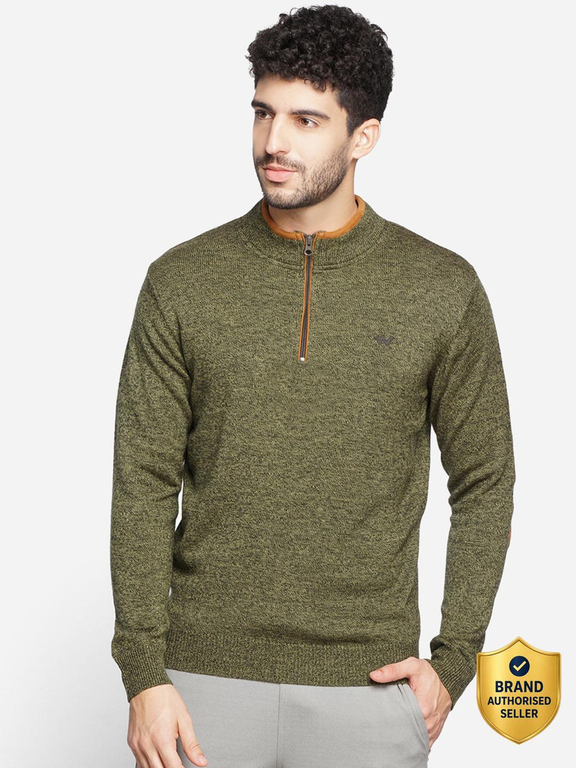 Image of Wildcraft Self Design Crew Neck Casual Men Green Sweater