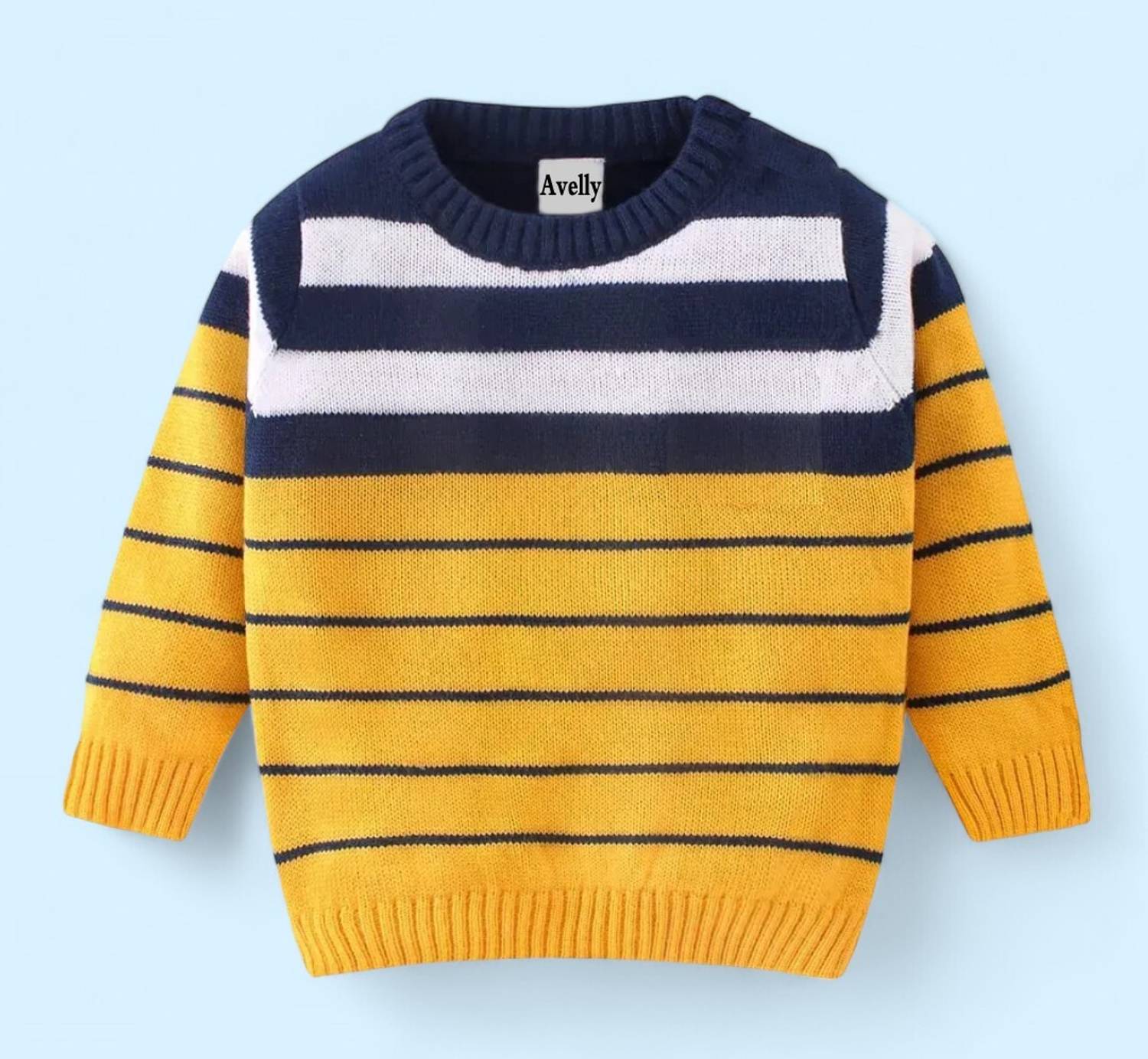 Avelly Self Design Round Neck Casual Boys Yellow Sweater
