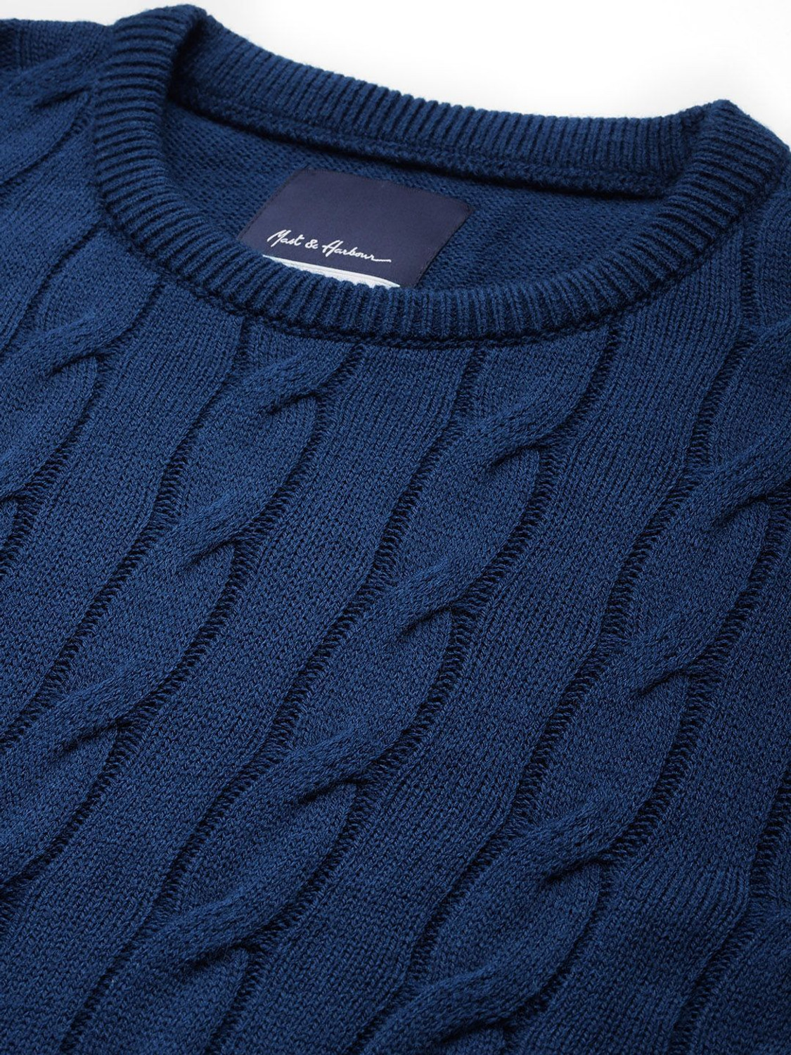 Image of Mast & Harbour Self Design Round Neck Casual Men Dark Blue Sweater