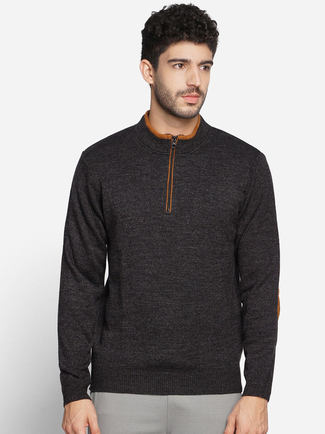 Image of Wildcraft Solid Crew Neck Casual Men Grey Sweater