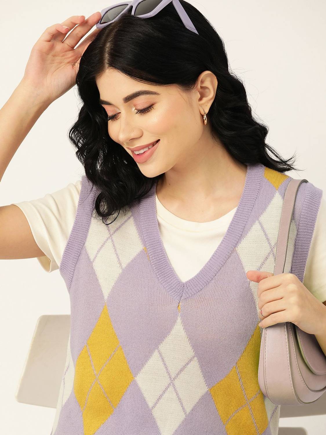 4WRD by Dressberry Self Design V Neck Casual Women Purple Sweater