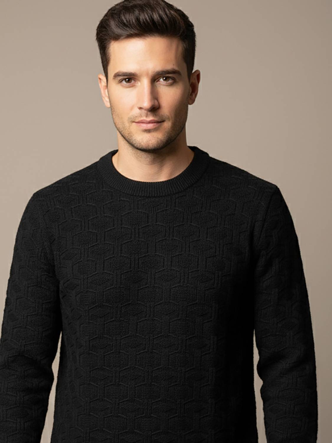 AIN6 Self Design Round Neck Casual Men Black Sweater