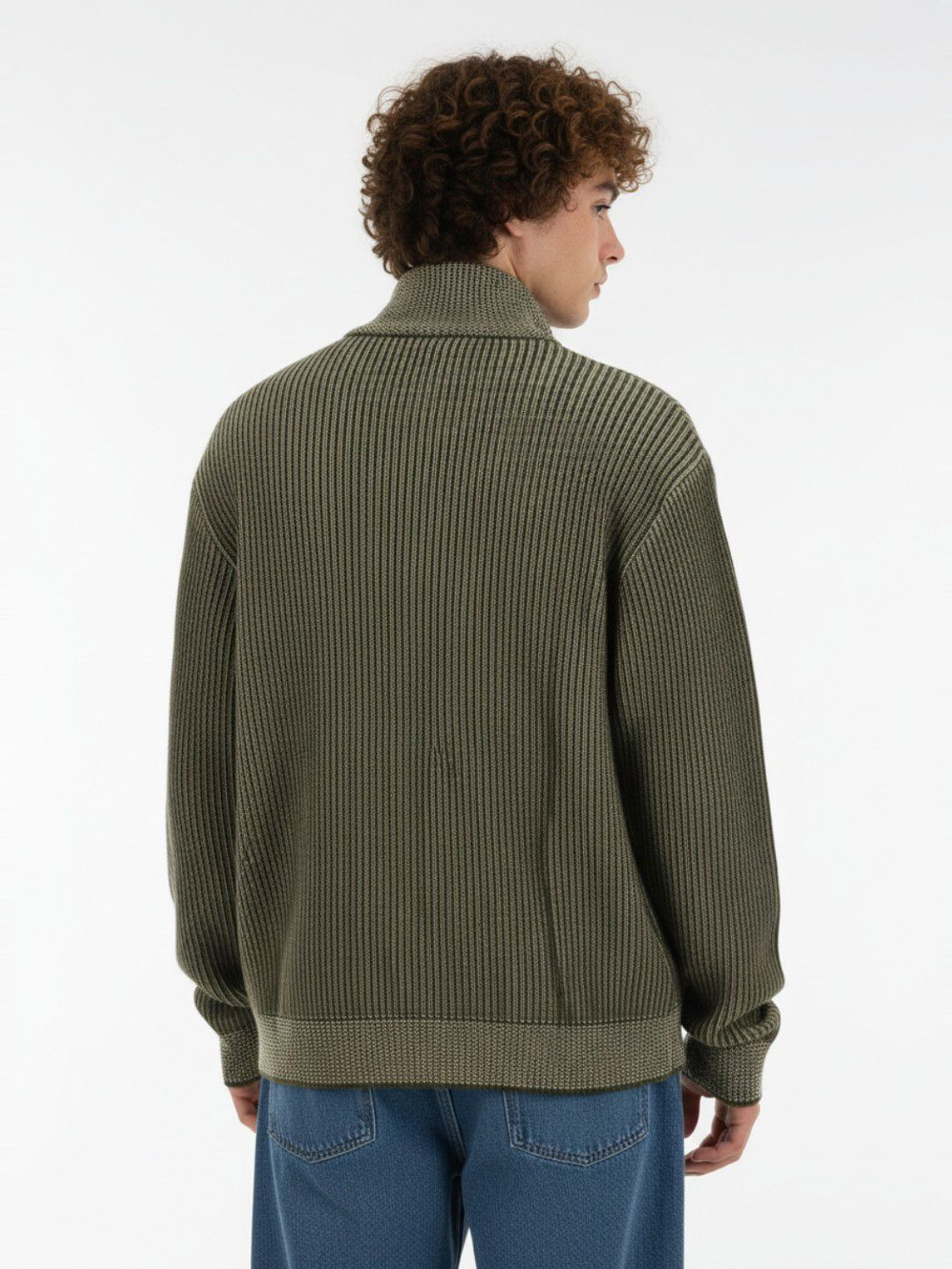 Image of Glitchez Self Design Collared Neck Casual Men Green Sweater