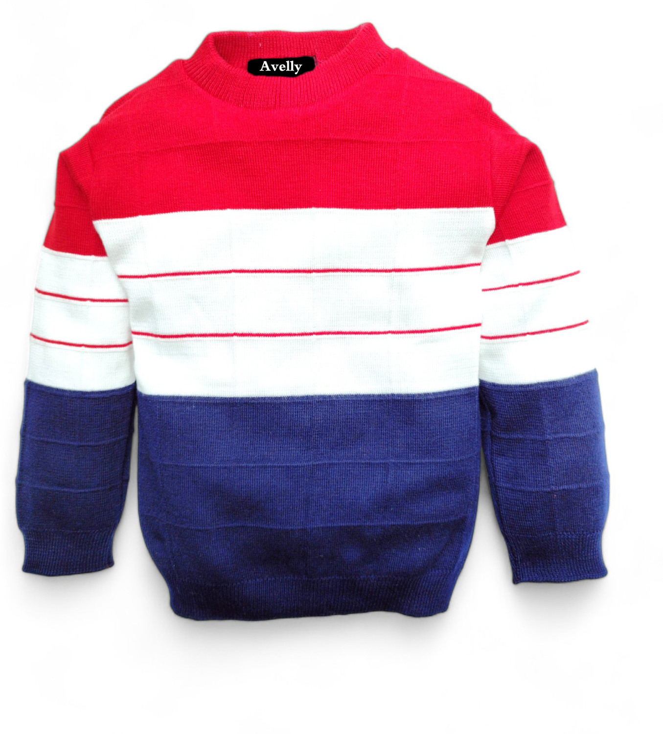 Image of Avelly Striped Round Neck Casual Boys Red Sweater