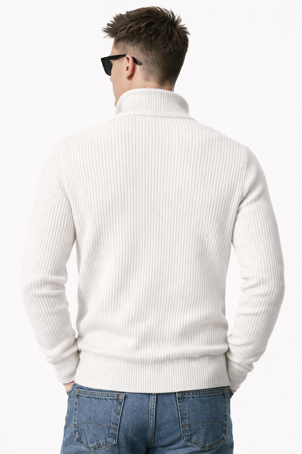 Image of HEA7ENS Solid V Neck Casual Men White Sweater