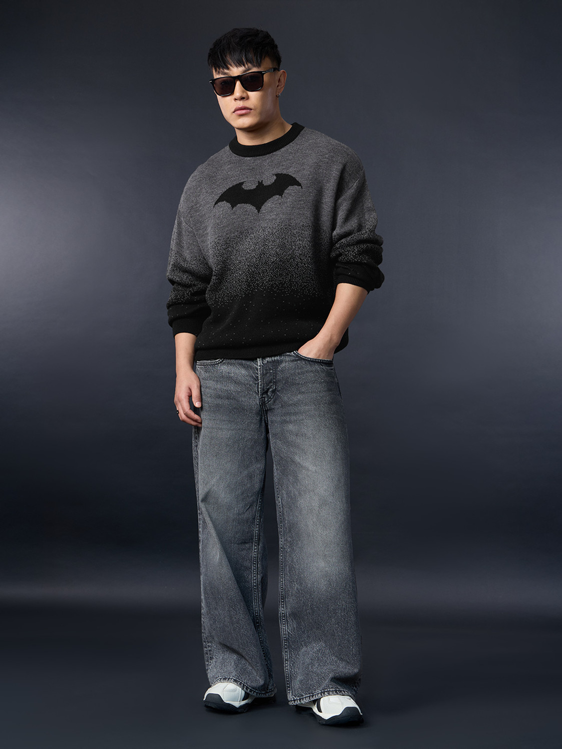 Image of The Souled Store Men Graphic Print Round Neck Grey Sweater