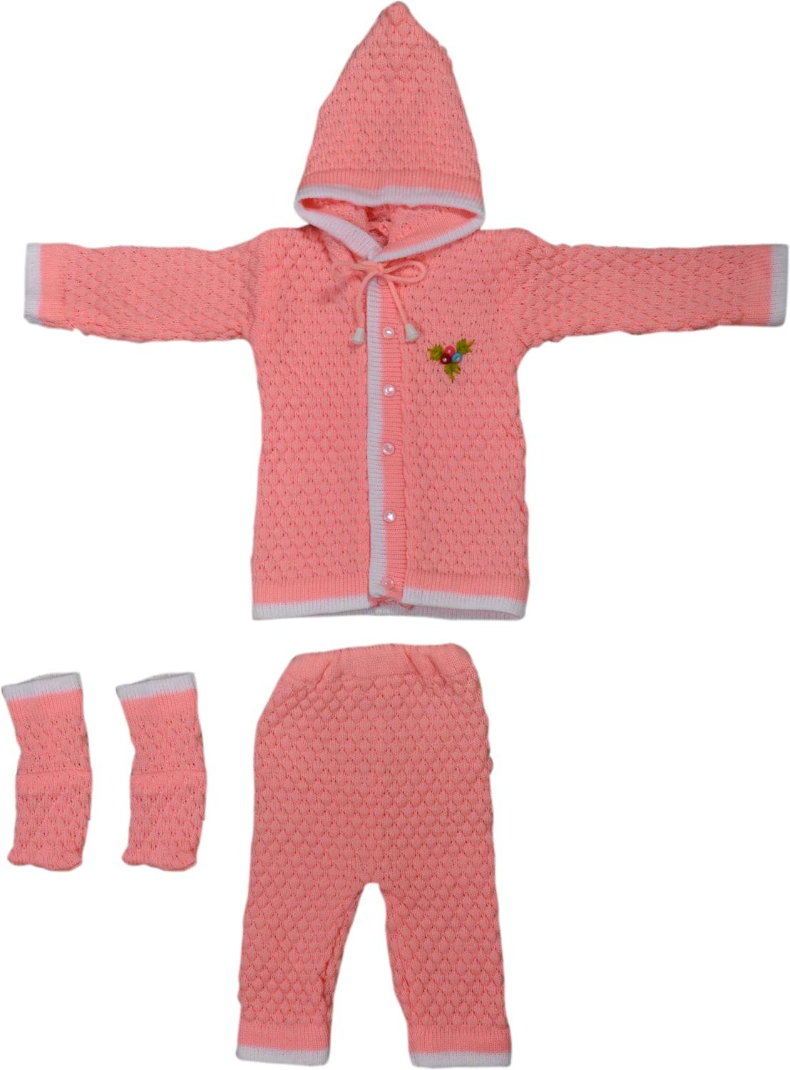 Ajsons Fashion Woven Hooded Neck Casual Baby Boys & Baby Girls Pink Sweater