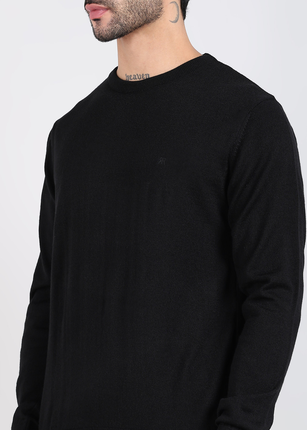 Image of Raymond Solid Crew Neck Casual Men Black Sweater