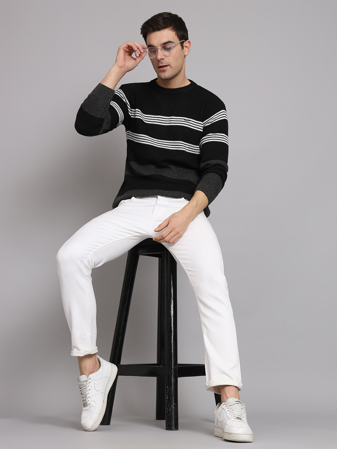 Image of eWools Striped, Colorblock Round Neck Casual Men Multicolor Sweater