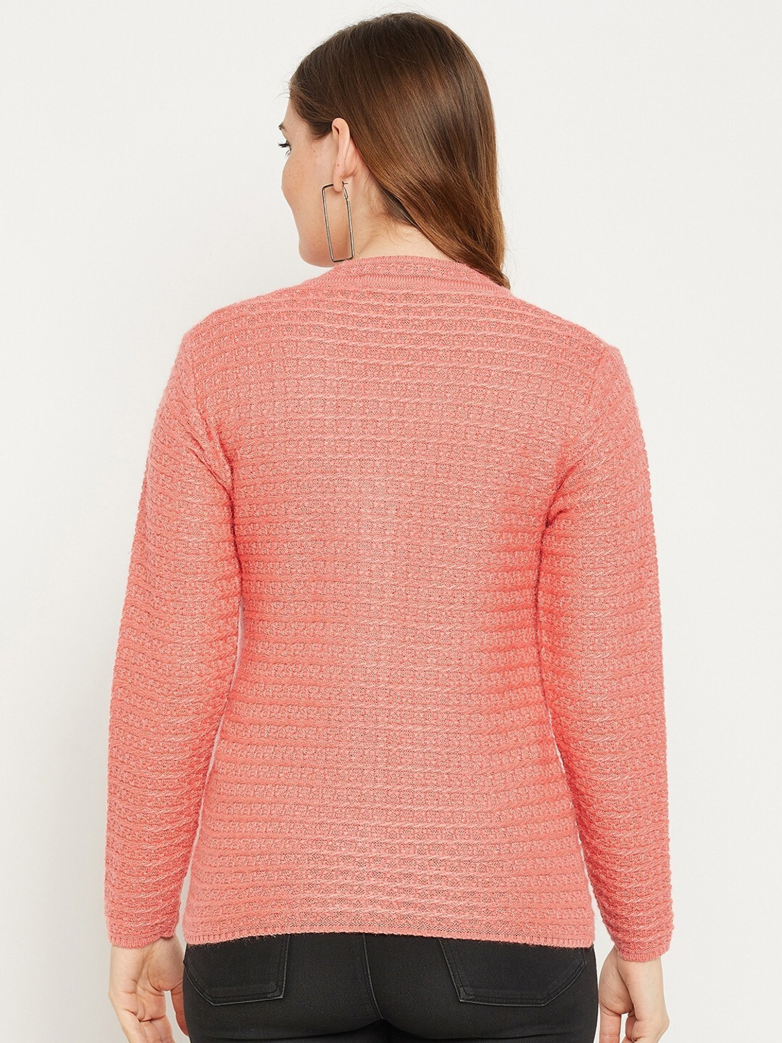 Image of Zigo Self Design V Neck Casual Women Pink Sweater