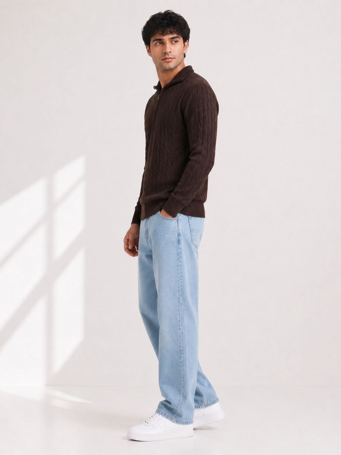 Image of Clubble Self Design Collared Neck Casual Men Brown Sweater