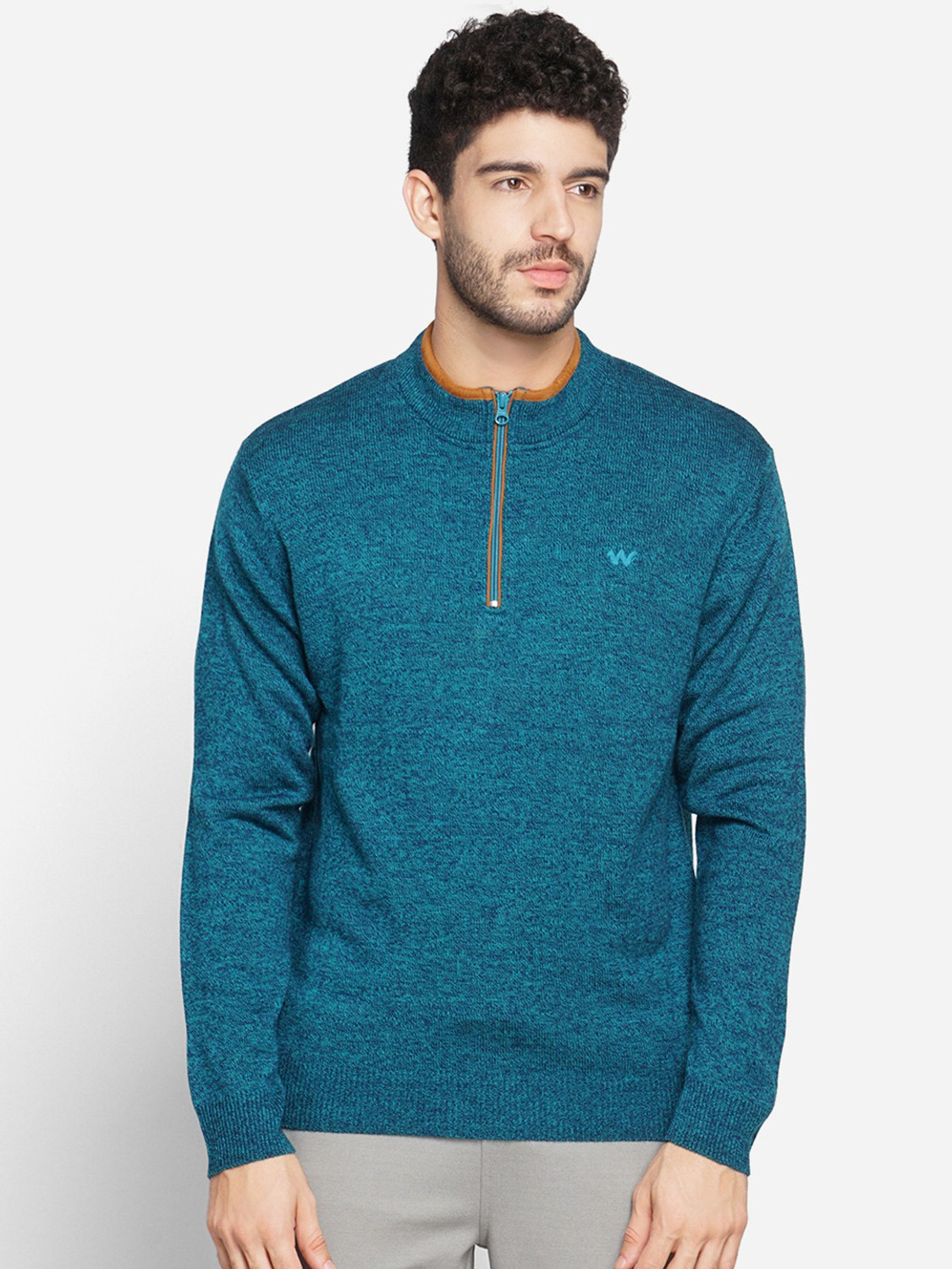 Image of Wildcraft Solid Crew Neck Casual Men Green Sweater