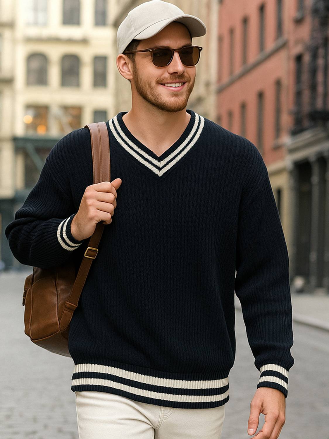 BEWAKOOF Solid V Neck Casual Men Blue Sweater