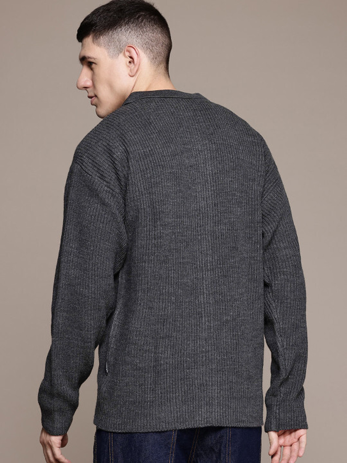 Image of Roadster Self Design Cowl Neck Casual Men Black Sweater