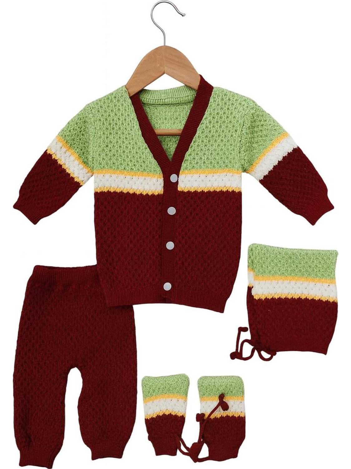 bloomkids Self Design V Neck Casual Baby Boys & Baby Girls Green, Brown Sweater