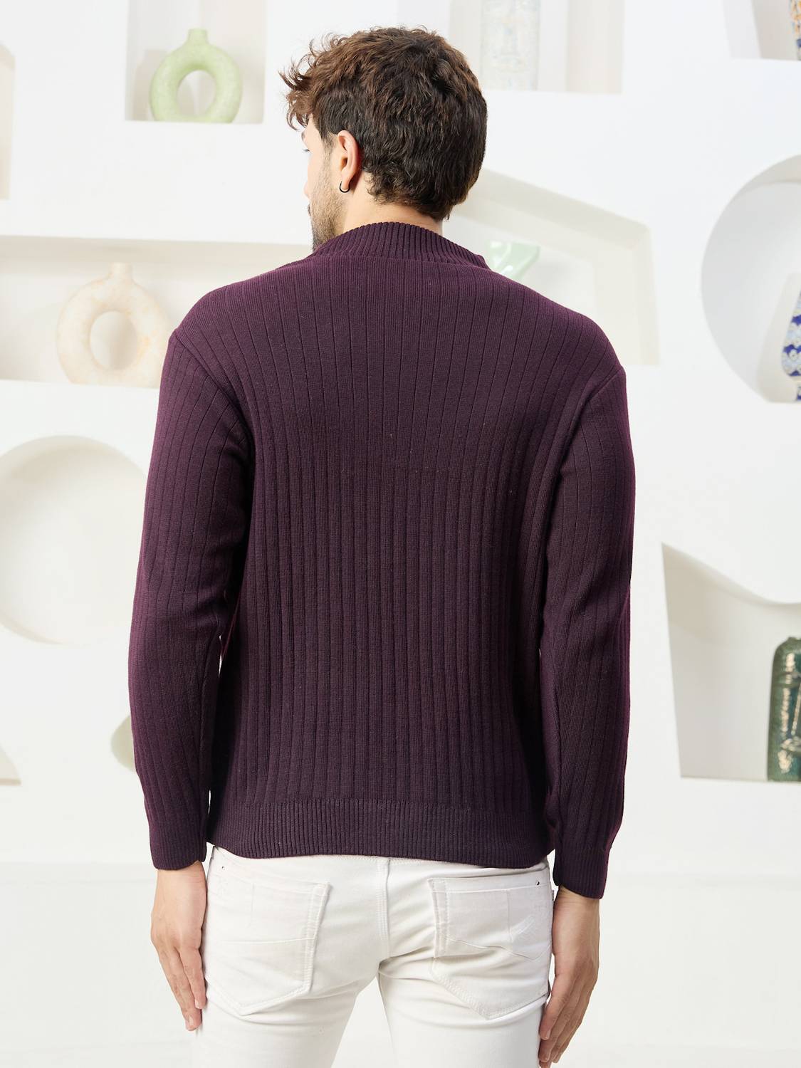 KVETOO Purple High Neck Men's Sweater - Image 2