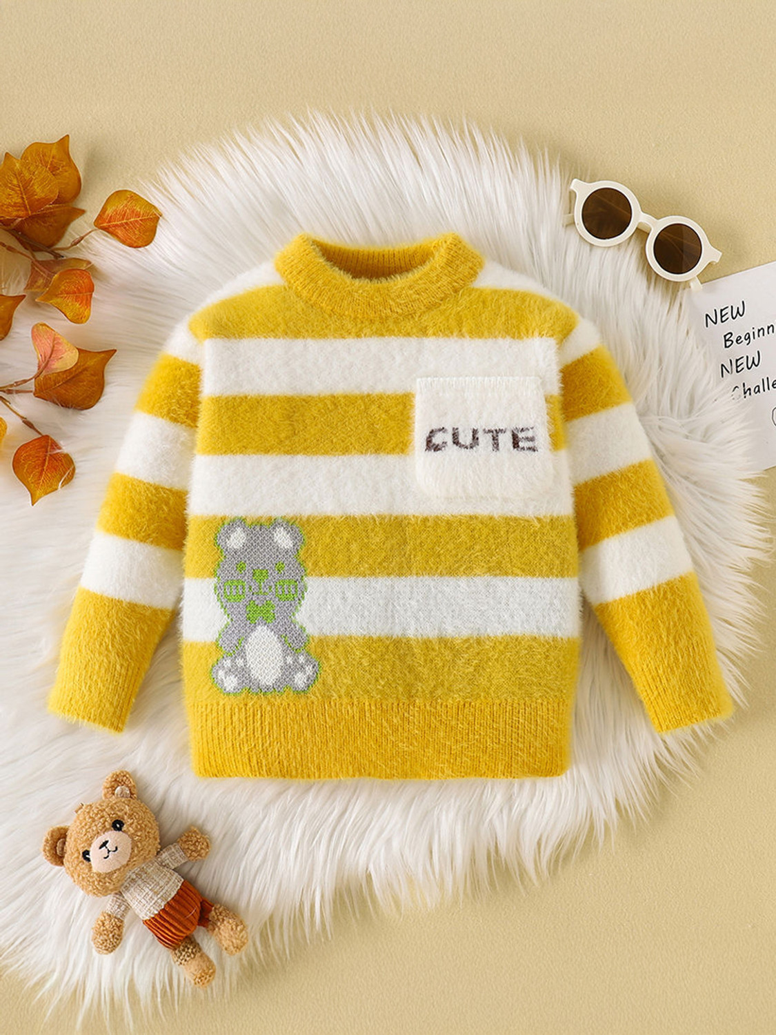 Image of Hopscotch Striped High Neck Casual Boys Yellow Sweater