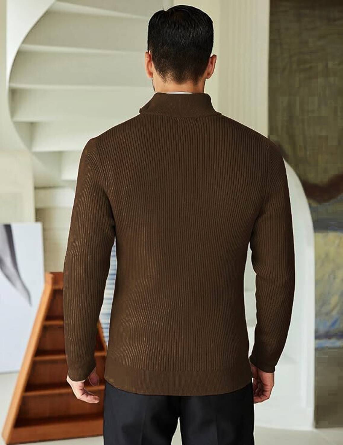 ColorChakra Solid Collared Men's Brown Sweater - Image 2