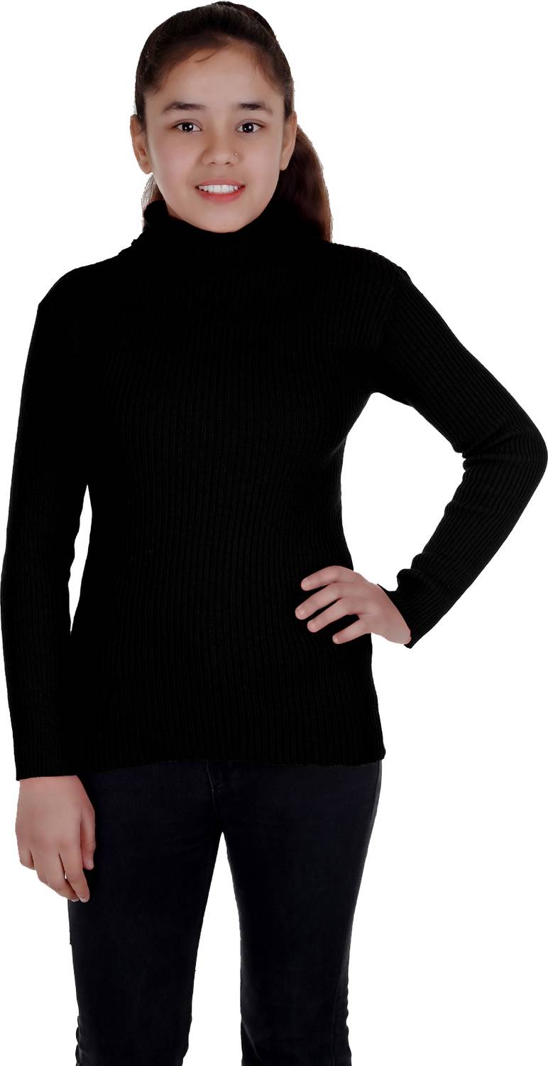 adibaba Solid Turtle Neck Casual Boys & Girls Reversible Black Sweater