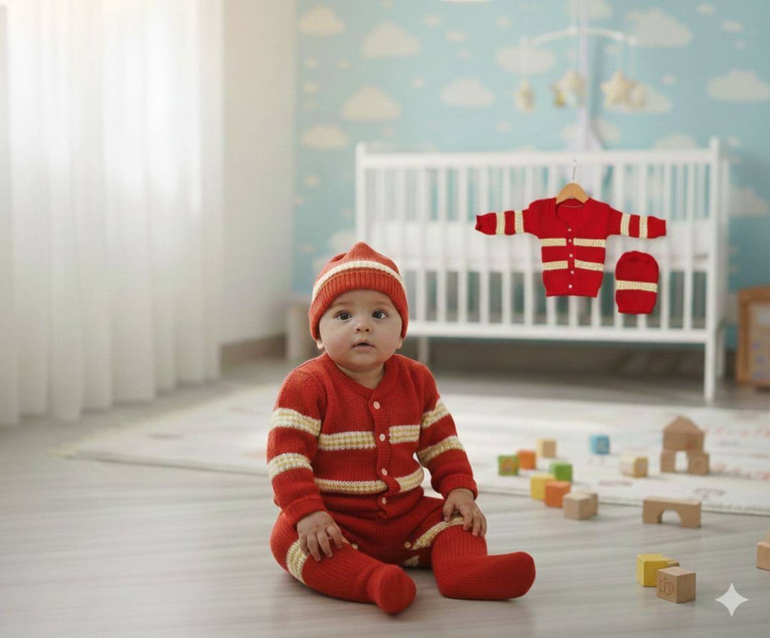bloomkids Self Design Round Neck Casual Baby Boys & Baby Girls Red, White Sweater