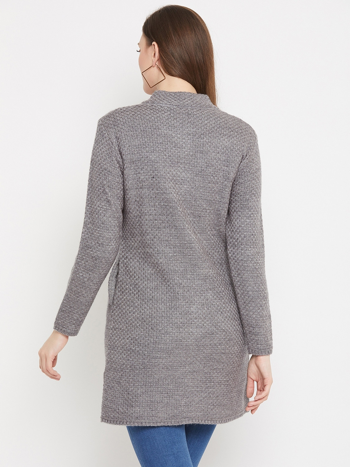 Image of Zigo Women Self Design Round Neck Grey Sweater