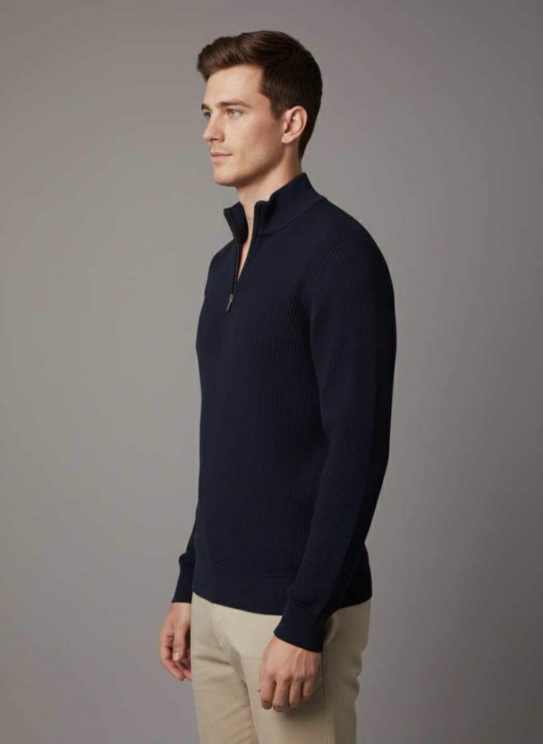 Image of Cat Bunny Solid V Neck Casual Men Dark Blue Sweater