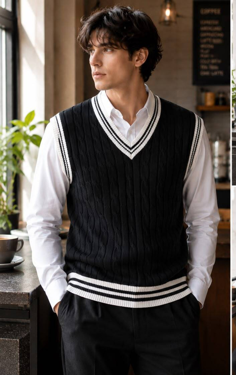 Image of KaramKar Self Design V Neck Casual Men Black Sweater
