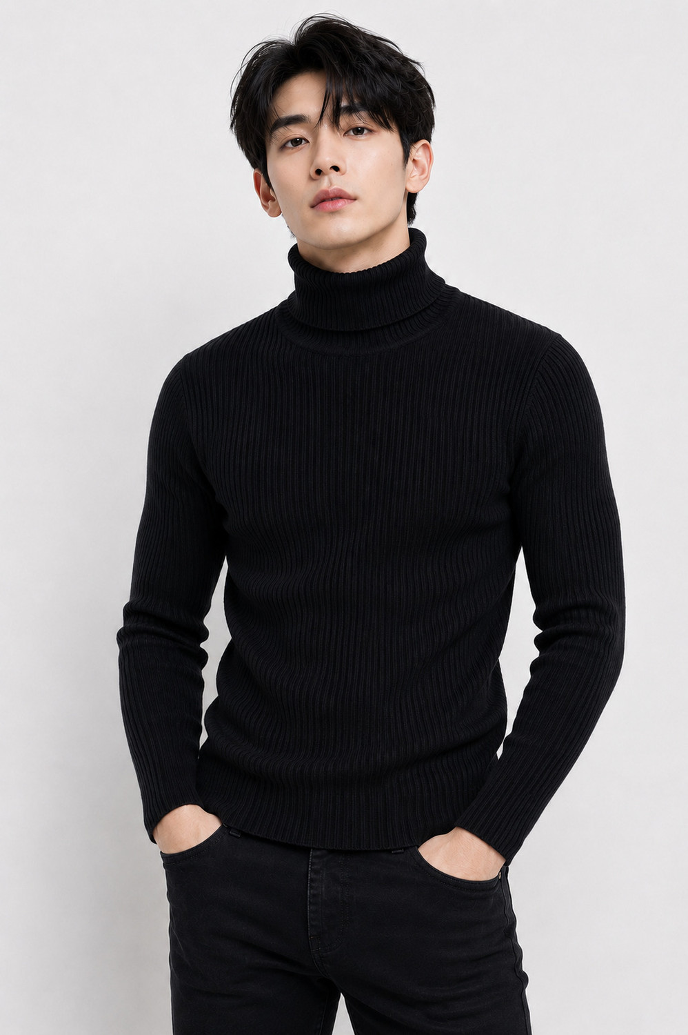 Image of Alltribe Men Self Design High Neck Black Sweater