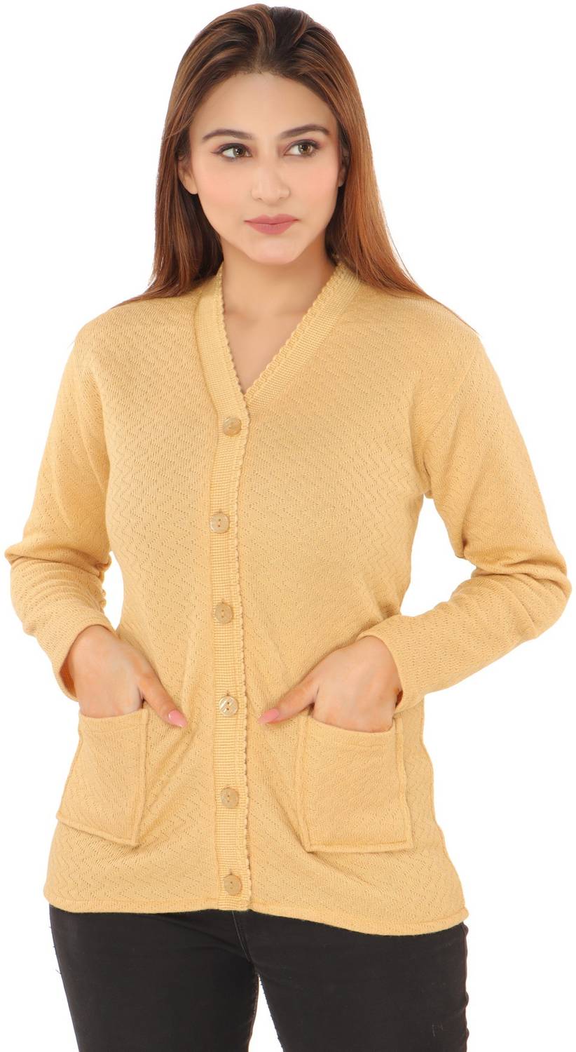 aarbee Solid V Neck Casual Women Yellow Sweater