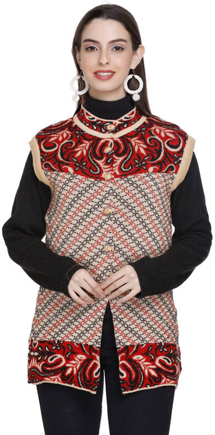 Afronaut Printed Round Neck Casual Women Multicolor Sweater